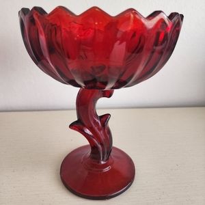 Red Indiana Glass Lotus Compote